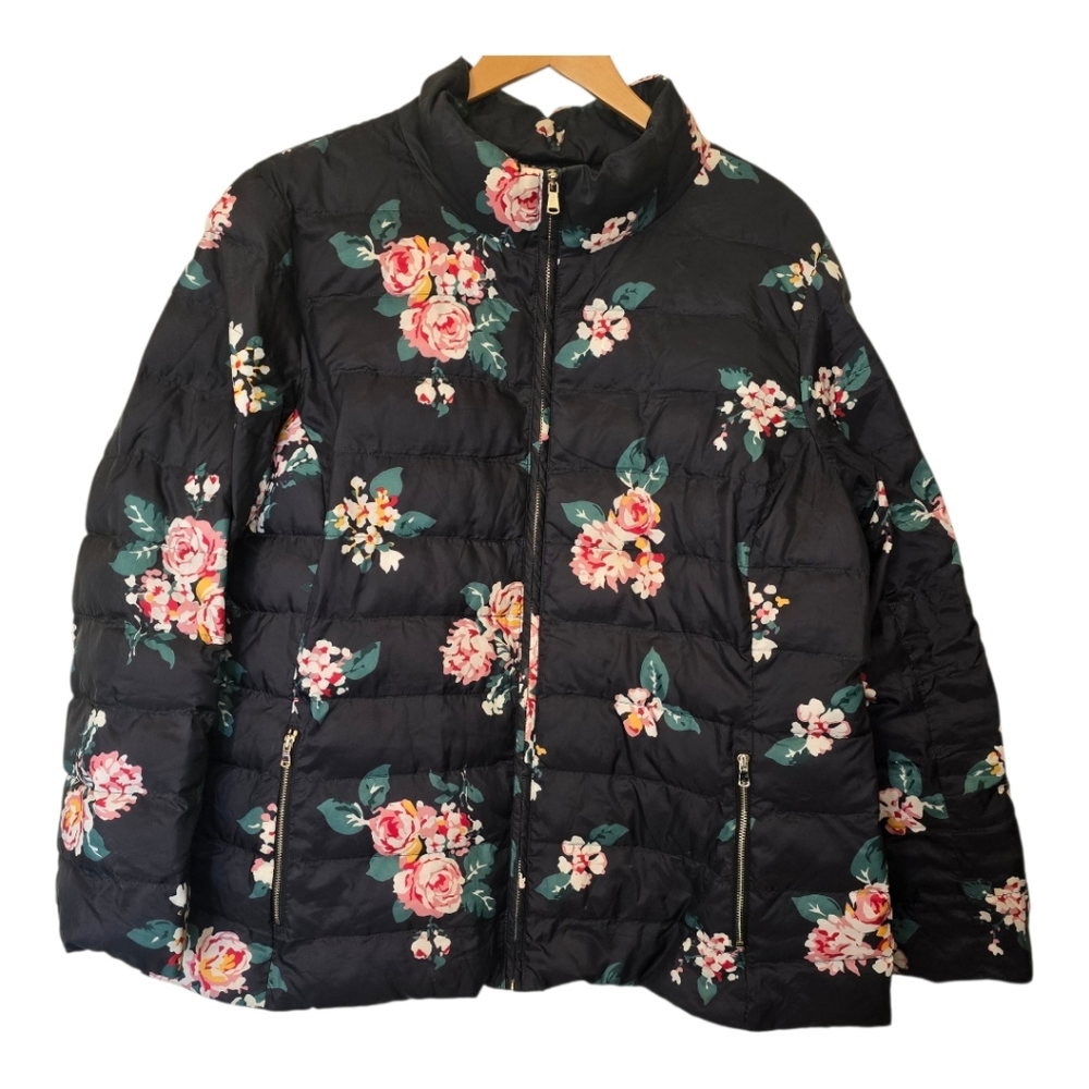 LOFT Floral Black Pink Puffy Coat Jacket Women’s Plus S 18 Warm Cottage Winter